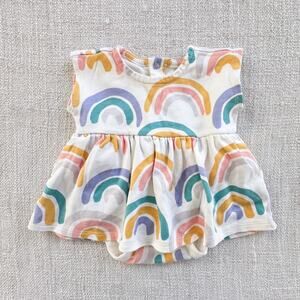 Tea Collection White Rainbow Bodysuit Dress VGUC 3-6mo